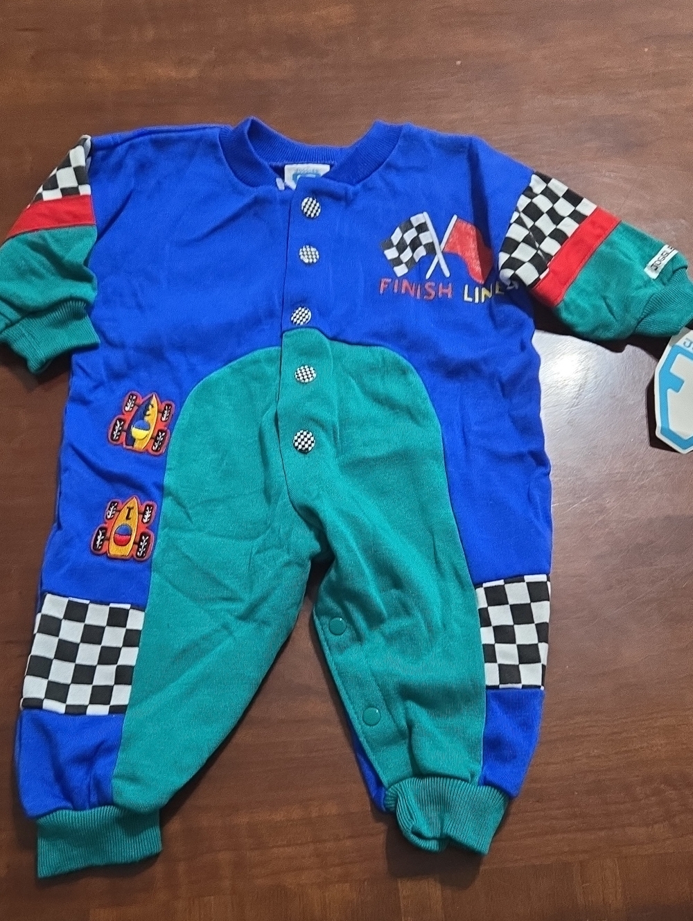 Vintage Joggles Blue & Green Racing One-Piece Romper Sz12m